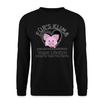 Schweinchen weibl. Vegan Klima SabineVegan - Unisex Pullover - Schwarz - Vorne - Alina (178cm) & Michal (187cm)