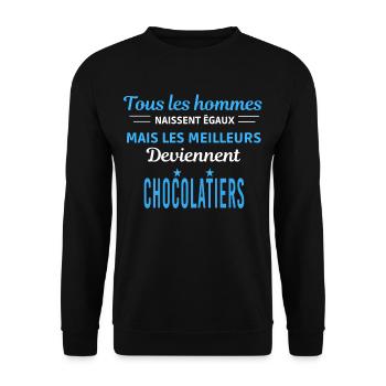 tous les hommes naissent égaux Chocolatiers - Sweat-shirt Unisexe - noir - Devant - Alina (178cm) & Michal (187cm)