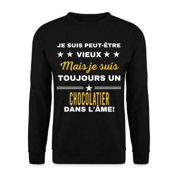 Je suis peut-être vieux CHOCOLATIER - Sweat-shirt Unisexe - noir - Devant - Alina (178cm) & Michal (187cm)