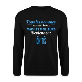 tous les hommes naissent égaux Ch'tis - Sweat-shirt Unisexe - noir - Devant - Alina (178cm) & Michal (187cm)