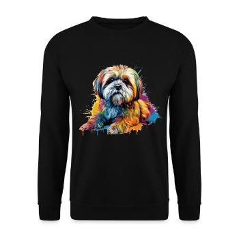 Bunter Lhasa-Apso-Hund - Unisex Pullover - Schwarz - Vorne - Alina (178cm) & Michal (187cm)