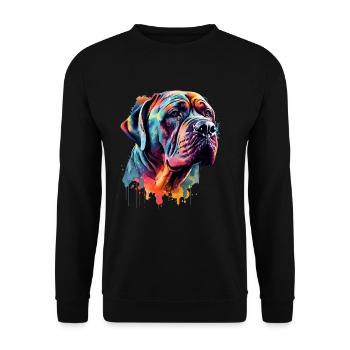 Bunter Mastiff Hund - Unisex Pullover - Schwarz - Vorne - Alina (178cm) & Michal (187cm)