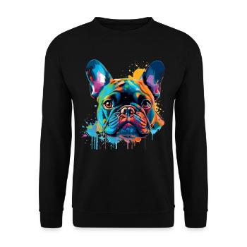 Bunte französische Bulldogge - Unisex Pullover - Schwarz - Vorne - Alina (178cm) & Michal (187cm)