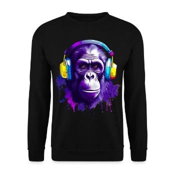 Gorilla Musik Kopfhörer Musik Affe - Unisex Pullover - Schwarz - Vorne - Alina (178cm) & Michal (187cm)