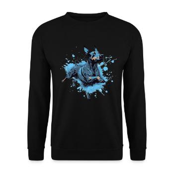 Doberman Dock-Diving into Water - Unisex Sweatshirt - black - Front - Alina (178cm) & Michal (187cm)