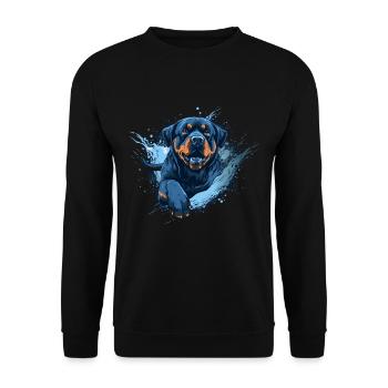 Rottweiler Dock-Diving into Water - Unisex Sweatshirt - black - Front - Alina (178cm) & Michal (187cm)