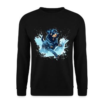 Rottweiler Dock-Diving into Water - Unisex Sweatshirt - black - Front - Alina (178cm) & Michal (187cm)