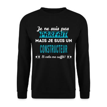 Je ne suis pas parfait CONSTRUCTEUR - Sweat-shirt Unisexe - noir - Devant - Alina (178cm) & Michal (187cm)