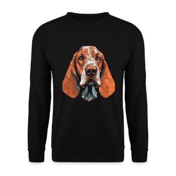 Buntes Basset-Hound-Kunstdesign - Unisex Pullover - Schwarz - Vorne - Alina (178cm) & Michal (187cm)