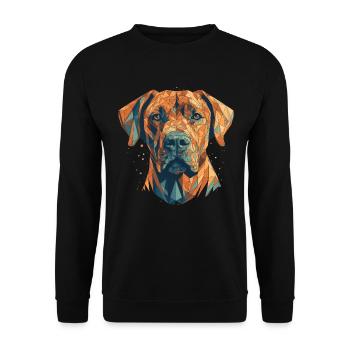 Buntes Rhodesian-Ridgeback-Kunstdesign - Unisex Pullover - Schwarz - Vorne - Alina (178cm) & Michal (187cm)