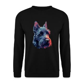 Farbenfrohes Scottish-Terrier-Kunstdesign - Unisex Pullover - Schwarz - Vorne - Alina (178cm) & Michal (187cm)