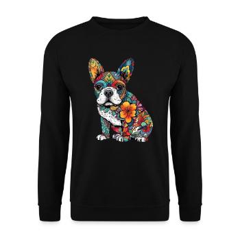 Colorful French-bulldog art design - Unisex Sweatshirt - black - Front - Alina (178cm) & Michal (187cm)