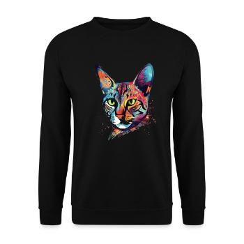 Bunte Bengalkatze - Unisex Pullover - Schwarz - Vorne - Alina (178cm) & Michal (187cm)