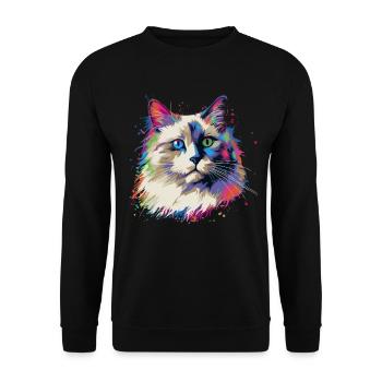 Bunte Ragdoll Katze - Unisex Pullover - Schwarz - Vorne - Alina (178cm) & Michal (187cm)