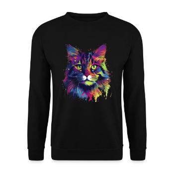 Bunte Maine-Coon-Katze - Unisex Pullover - Schwarz - Vorne - Alina (178cm) & Michal (187cm)