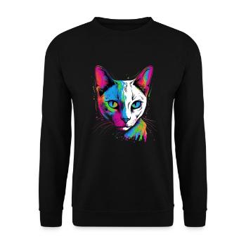 Bunte Tonkanese Katze - Unisex Pullover - Schwarz - Vorne - Alina (178cm) & Michal (187cm)