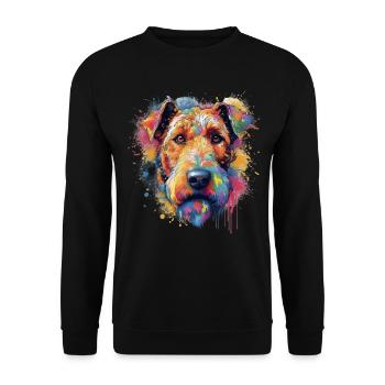 Bunte Airedale-Terrier - Unisex Pullover - Schwarz - Vorne - Alina (178cm) & Michal (187cm)