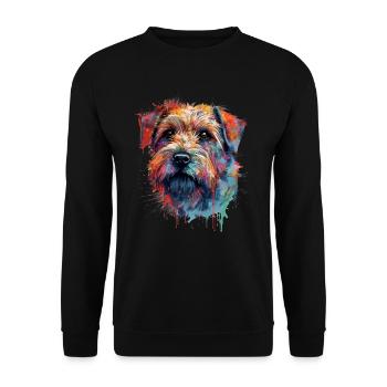 Bunte Norfolk-Terrier - Unisex Pullover - Schwarz - Vorne - Alina (178cm) & Michal (187cm)
