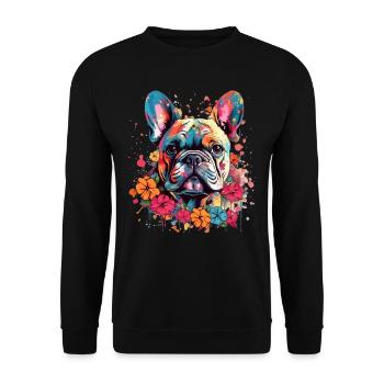 Bunte französische Bulldogge - Unisex Pullover - Schwarz - Vorne - Alina (178cm) & Michal (187cm)