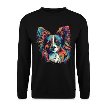 Bunter Papillon Hund Kontinentaler Zwergspaniel - Unisex Pullover - Schwarz - Vorne - Alina (178cm) & Michal (187cm)