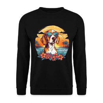 Bunter Beagle mit Sonnenbrille am Strand - Unisex Pullover - Schwarz - Vorne - Alina (178cm) & Michal (187cm)