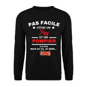 pas facile d'être POMPIER et Papy - Sweat-shirt Unisexe - noir - Devant - Alina (178cm) & Michal (187cm)