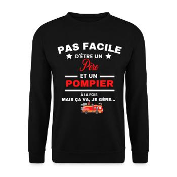 pas facile d'être POMPIER et Père - Sweat-shirt Unisexe - noir - Devant - Alina (178cm) & Michal (187cm)