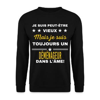 Je suis peut-être vieux DÉMÉNAGEUR - Sweat-shirt Unisexe - noir - Devant - Alina (178cm) & Michal (187cm)