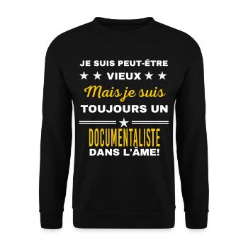 Je suis peut-être vieux DOCUMENTALISTE - Sweat-shirt Unisexe - noir - Devant - Alina (178cm) & Michal (187cm)