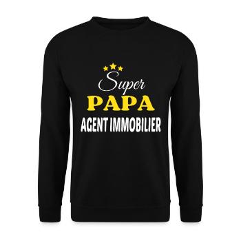 Super Papa AGENT IMMOBILIER ANNIVERSAIRE - Sweat-shirt Unisexe - noir - Devant - Alina (178cm) & Michal (187cm)