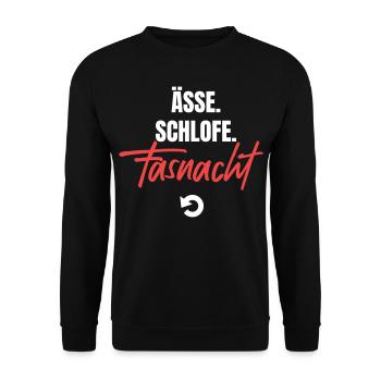 Essen, schlafen, Fasnacht, repeat! - Unisex Pullover - Schwarz - Vorne - Alina (178cm) & Michal (187cm)
