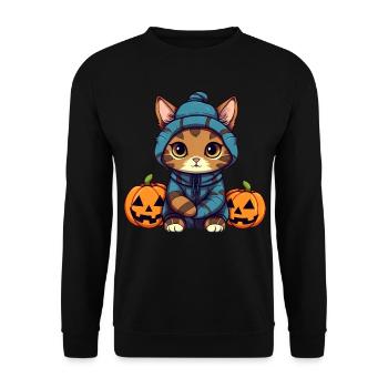 Mignon chat d’Halloween et citrouilles - Sweat-shirt Unisexe - noir - Devant - Alina (178cm) & Michal (187cm)