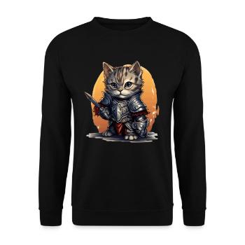 Cat in Knight Equipment with Sword, AI Gene - Unisex Sweatshirt - black - Front - Alina (178cm) & Michal (187cm)