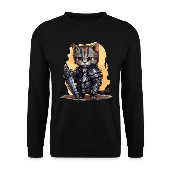 Cat in Knight Equipment with Shield, AI Gene - Unisex Sweatshirt - black - Front - Alina (178cm) & Michal (187cm)