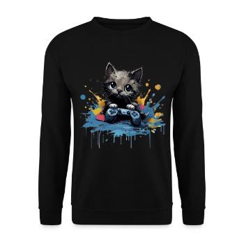 Niedliches Katzen-Gaming-Design - Unisex Pullover - Schwarz - Vorne - Alina (178cm) & Michal (187cm)