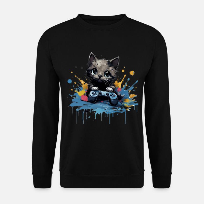 Niedliches Katzen-Gaming-Design - Unisex Pullover - Schwarz