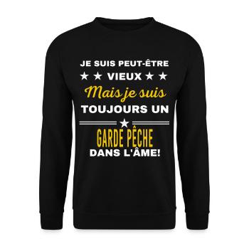 Je suis peut-être vieux GARDE PÊCHE - Sweat-shirt Unisexe - noir - Devant - Alina (178cm) & Michal (187cm)