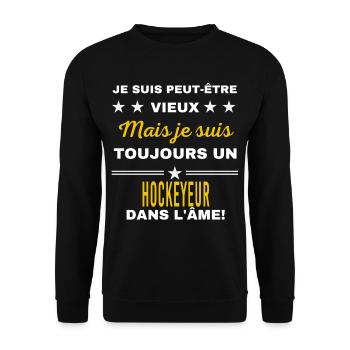 Je suis peut-être vieux HOCKEYEUR - Sweat-shirt Unisexe - noir - Devant - Alina (178cm) & Michal (187cm)