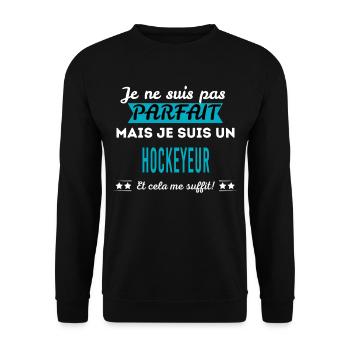 Je ne suis pas parfait HOCKEYEUR - Sweat-shirt Unisexe - noir - Devant - Alina (178cm) & Michal (187cm)