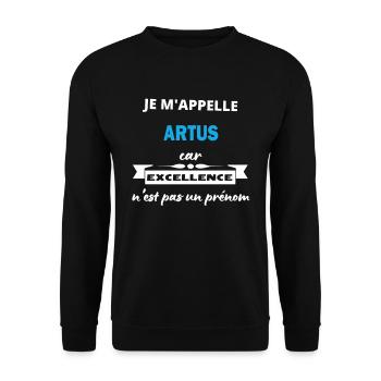 Je m'appelle excellence Artus - Sweat-shirt Unisexe - noir - Devant - Alina (178cm) & Michal (187cm)