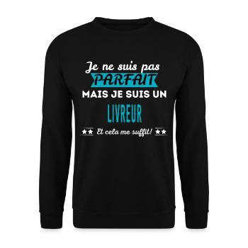 Je ne suis pas parfait LIVREUR - Sweat-shirt Unisexe - noir - Devant - Alina (178cm) & Michal (187cm)