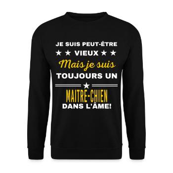 Je suis peut-être vieux MAITRE-CHIEN - Sweat-shirt Unisexe - noir - Devant - Alina (178cm) & Michal (187cm)