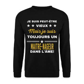 Je suis peut-être vieux MAITRE-NAGEUR - Sweat-shirt Unisexe - noir - Devant - Alina (178cm) & Michal (187cm)