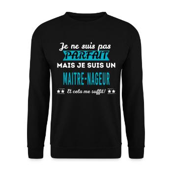 Je ne suis pas parfait MAITRE-NAGEUR - Sweat-shirt Unisexe - noir - Devant - Alina (178cm) & Michal (187cm)
