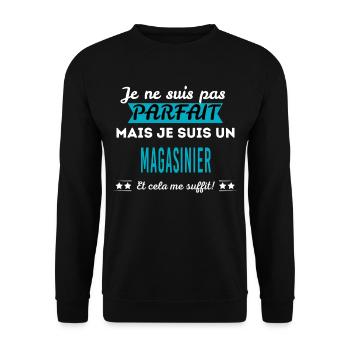 Je ne suis pas parfait MAGASINIER - Sweat-shirt Unisexe - noir - Devant - Alina (178cm) & Michal (187cm)