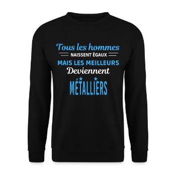 tous les hommes naissent égaux Agents Métalliers - Sweat-shirt Unisexe - noir - Devant - Alina (178cm) & Michal (187cm)