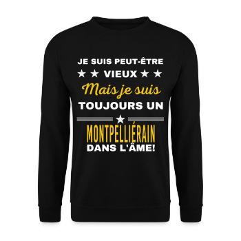 Je suis peut-être vieux MONTPELLIÉRAIN - Sweat-shirt Unisexe - noir - Devant - Alina (178cm) & Michal (187cm)