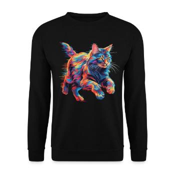 Bunte Maine Coon Katze Neon - Unisex Pullover - Schwarz - Vorne - Alina (178cm) & Michal (187cm)