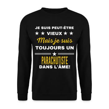 Je suis peut-être vieux PARACHUTISTE - Sweat-shirt Unisexe - noir - Devant - Alina (178cm) & Michal (187cm)