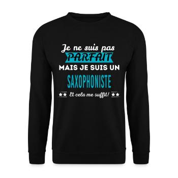Je ne suis pas parfait SAXOPHONISTE - Sweat-shirt Unisexe - noir - Devant - Alina (178cm) & Michal (187cm)